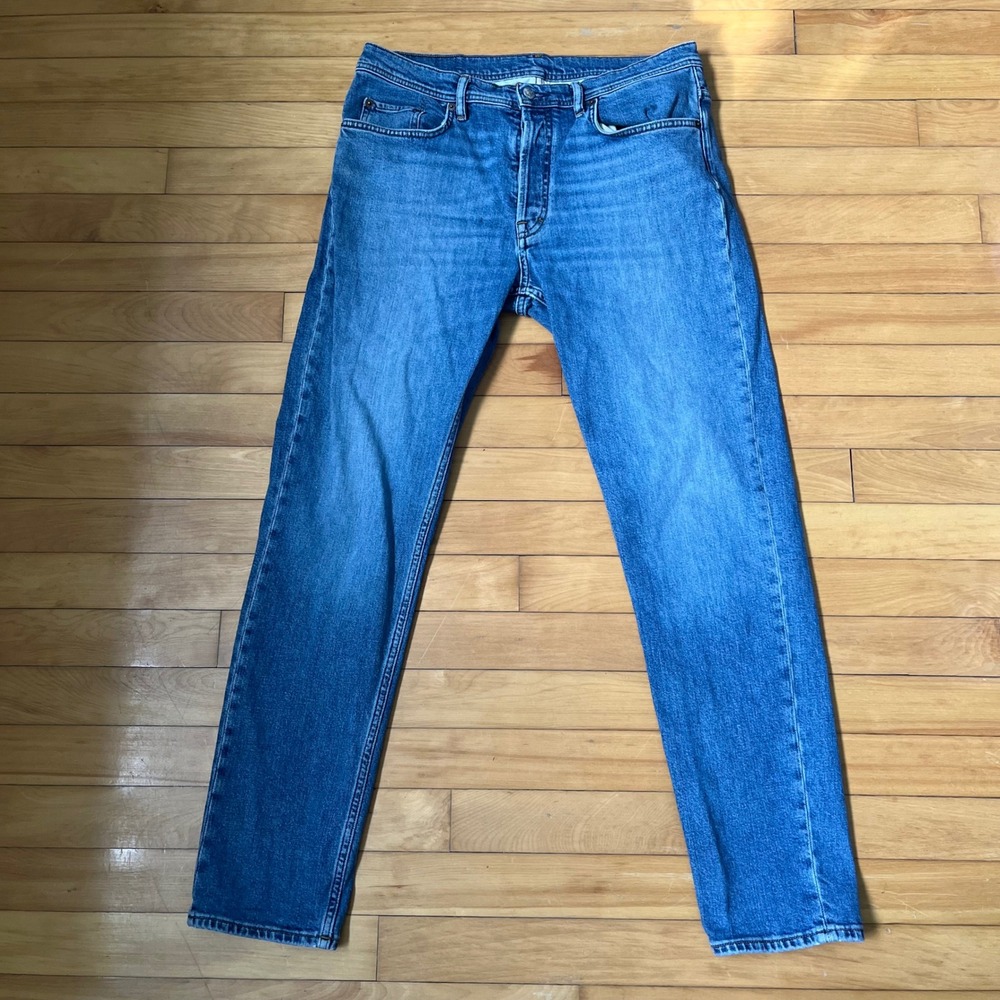 Acne Studios Mens Straight Leg Jeans Blue Medium Wash Button Fly Denim 34x32